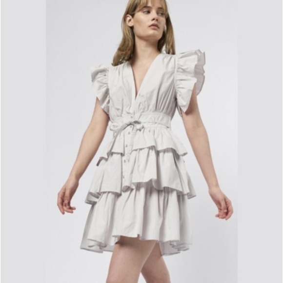 Ulla Johnson Dresses & Skirts - Ulla Johnson Sena Tiered Flutter-Sleeve Ruffle Dress in Dove Light Gray Size 10